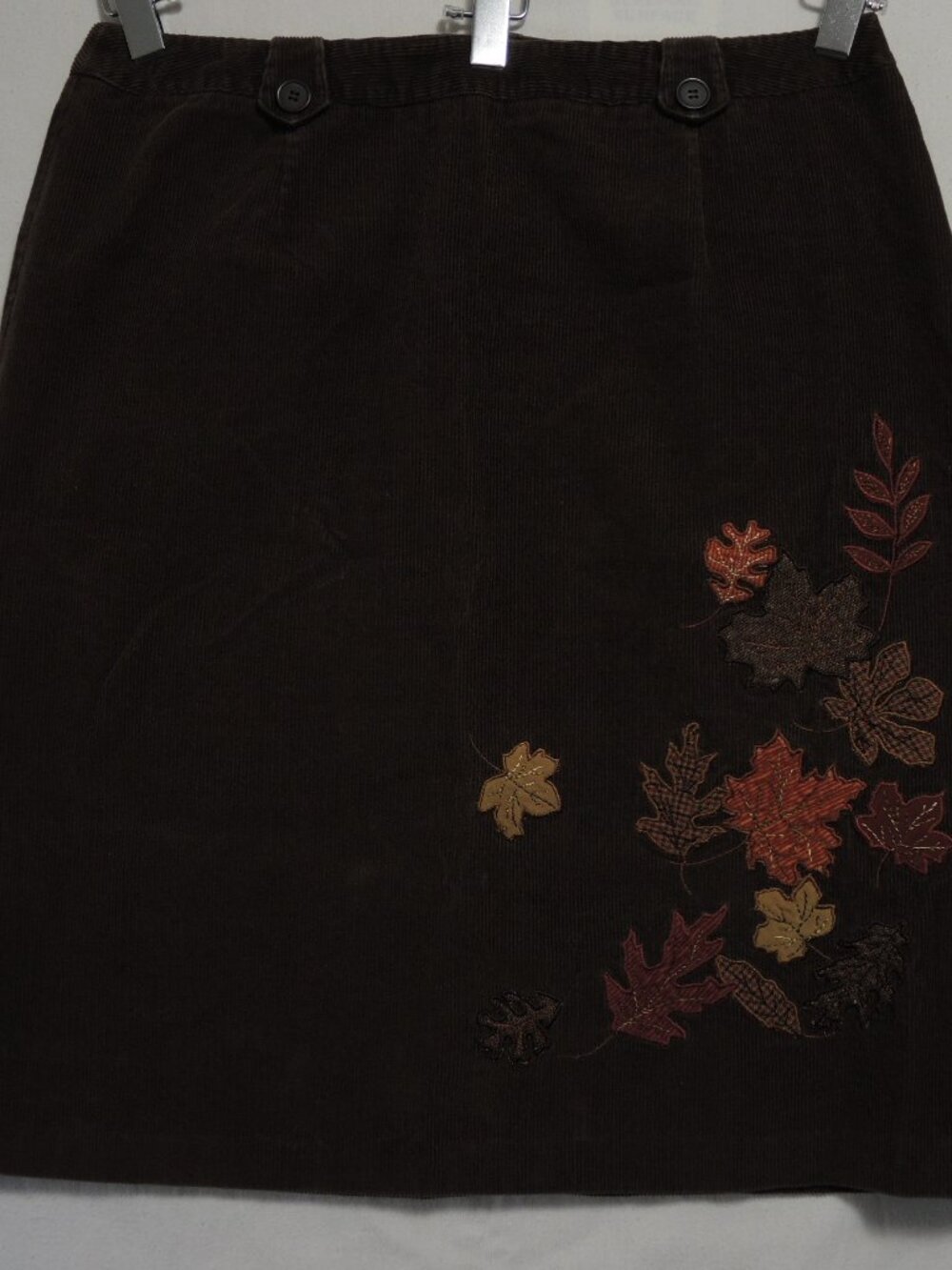 Corduroy Skirt Brown with Fall Leaf Applique Norton Studio Woman Size 16W